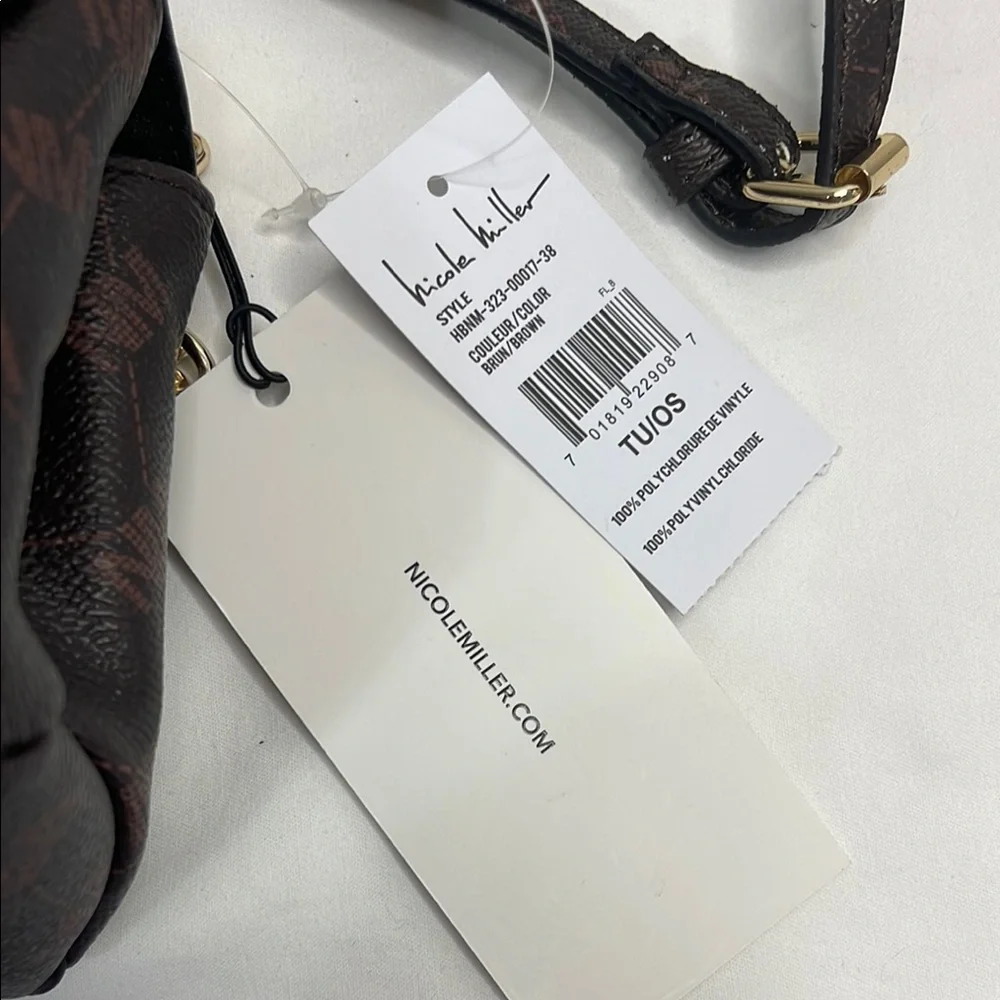 Nicole Miller Brown and Gold Crossbody Bag with Elegant Chain Strap NWT